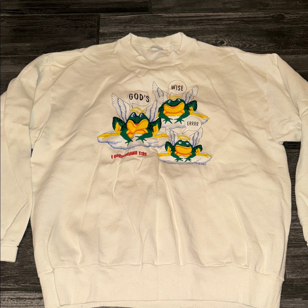Cream religious god Jesus vibrate Frog Graphic Crewneck Sweatshirt - 90s